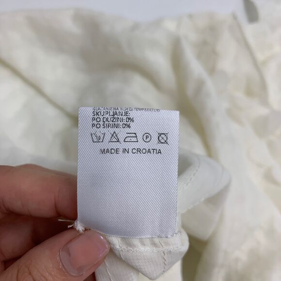 XD Xenia Design Top Womens S Small Cream Appliqué Petal Asymmetrical Boat Neck - Picture 11 of 13